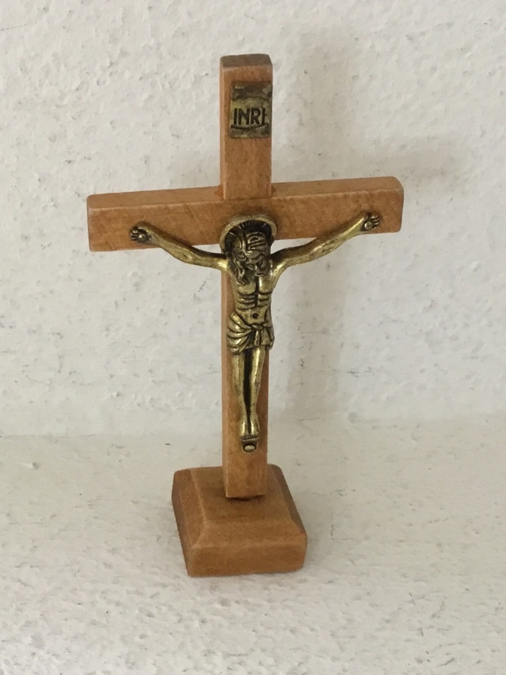 Vintage Tabletop Small Wooden/Metal Crucifix Sacred Heart Southern Missions